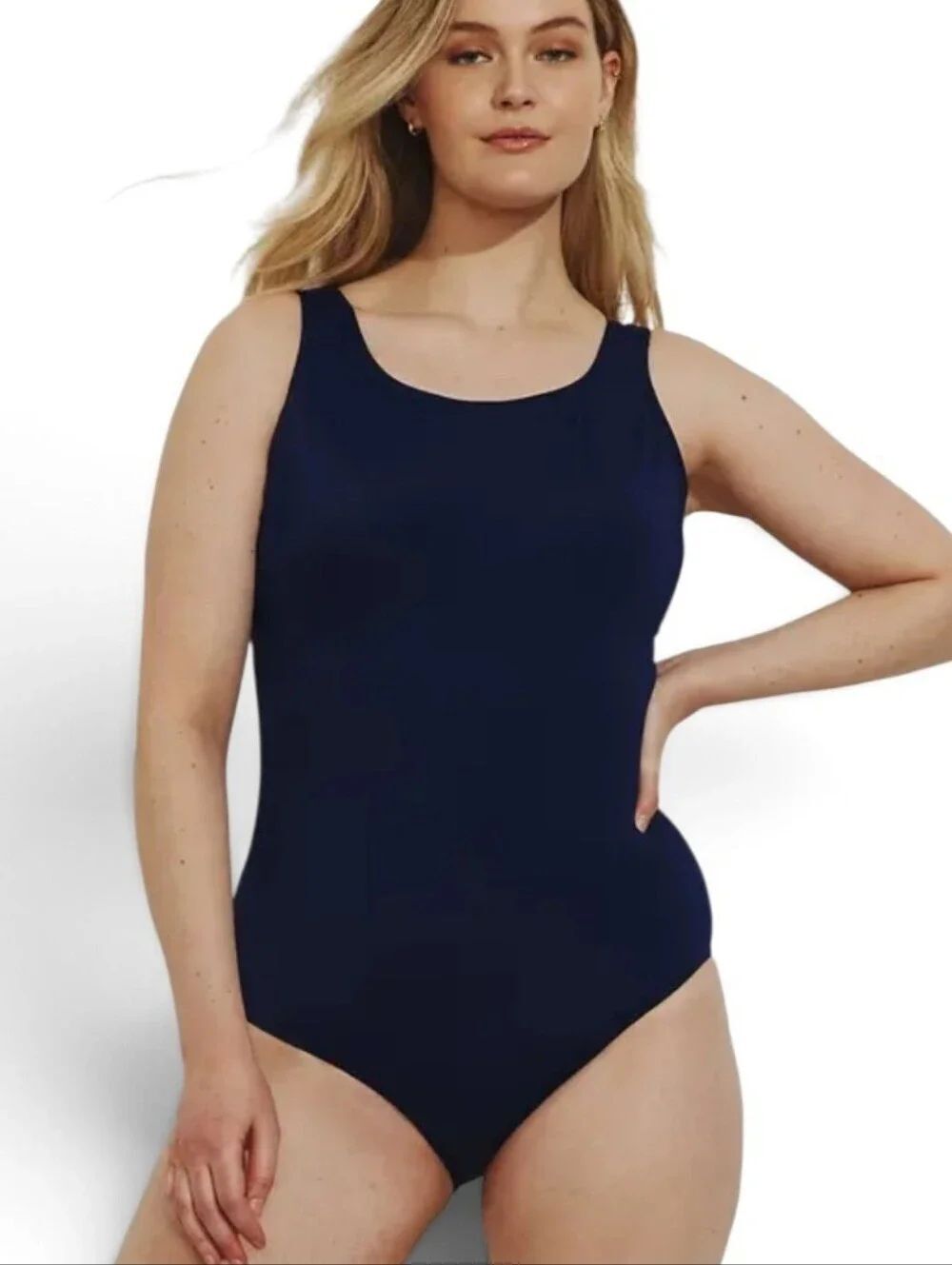 Lands End Classic Navy Blue One-Piece Swimsuit Women's Plus Size 18W